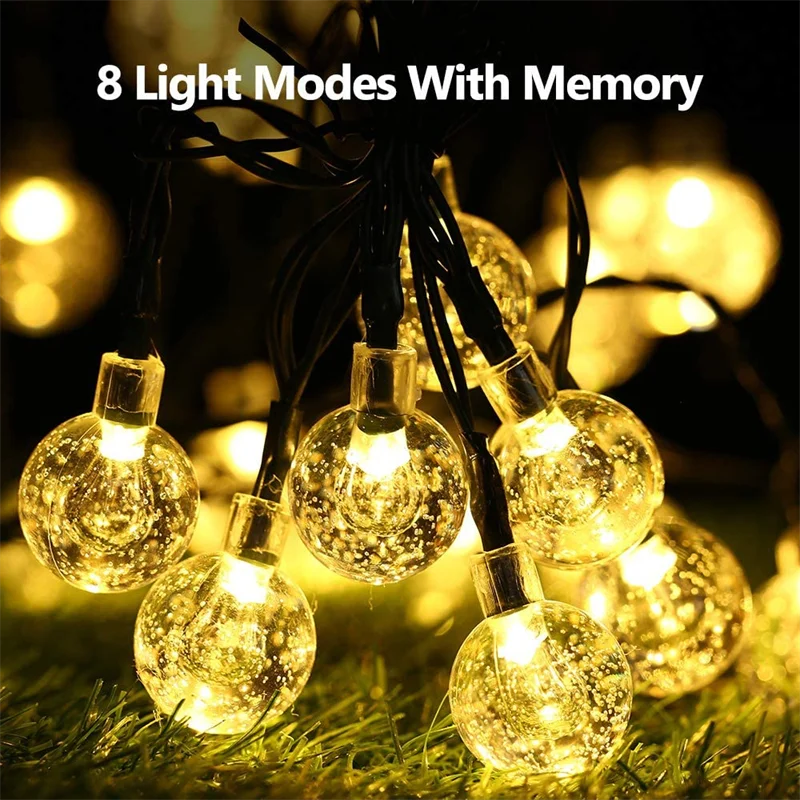 5-22M Solar String Lights Outdoor 200 Led Crystal Globe Lights Waterproof Solar Festoon Fairy Light For Garden Christmas Decor