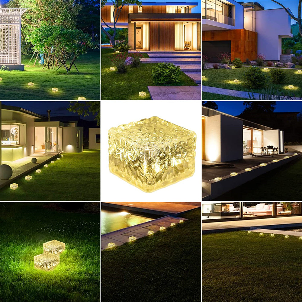Solar Garden Lights Outdoor Paver Square Brick Ice Cube Sunlight Patio Walkway Pathway Step Solar Lamp Christmas Holiday Decor