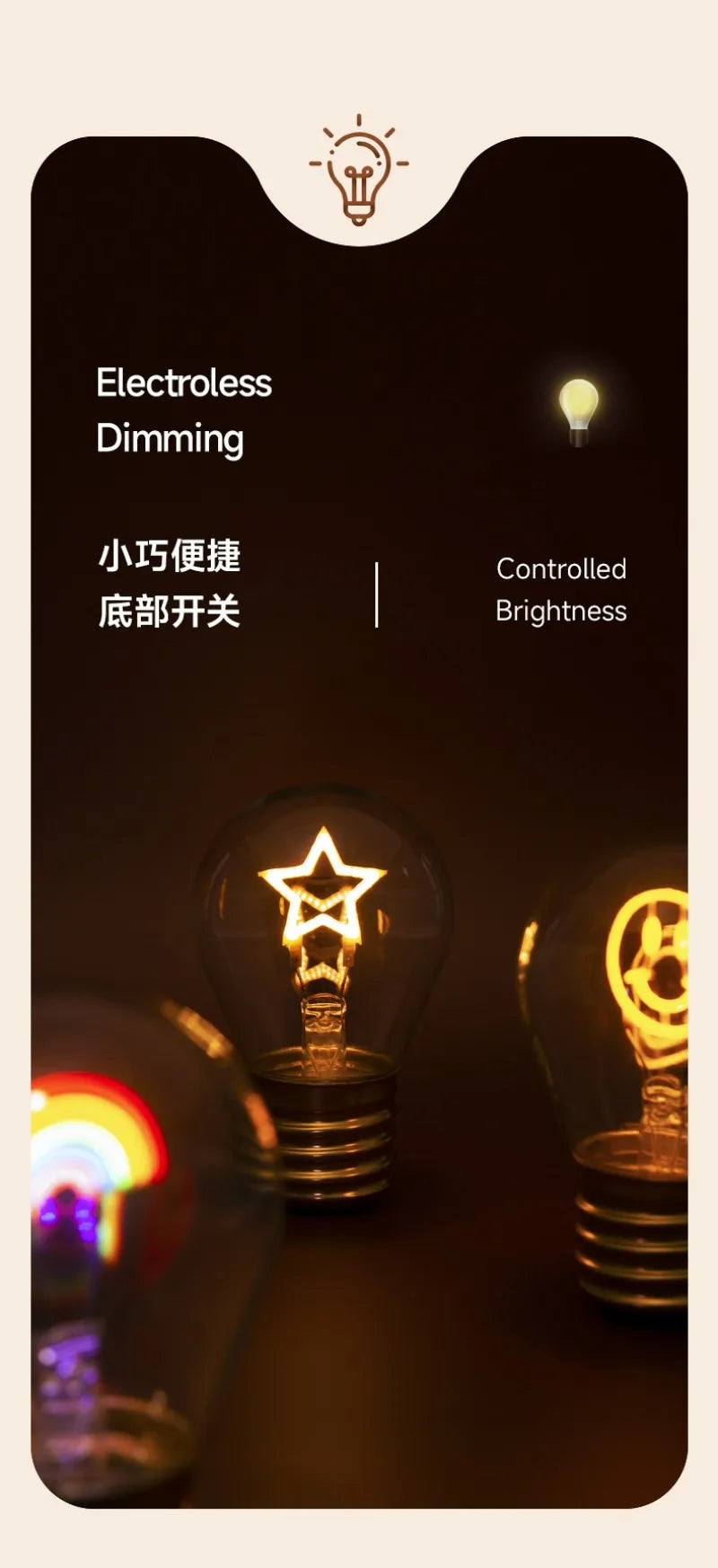 Edison A70 5V Decorative Lamp Led Vintage Tungsten Christmas Gift Cartoon Plastic Art Decorative Light Type-C Rechargeable Bulb