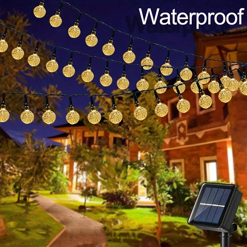 100 LED Solar String Lights Warm White Waterproof Outdoor Crystal Globe Lights for Garden Christmas Festival Decor-Multicolor