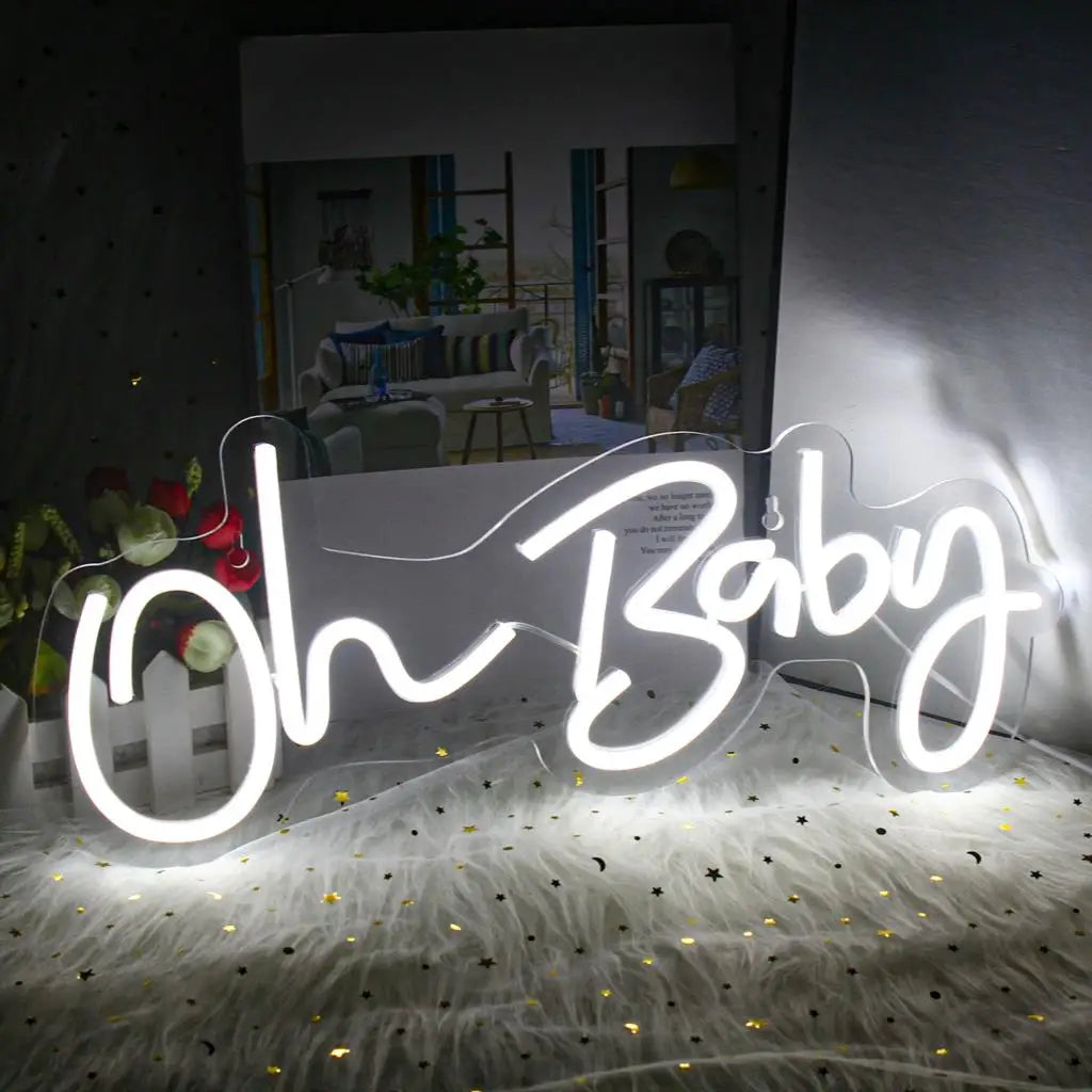 Oh Baby Neon Sign for Wall Decor Warm White Baby Nursery Room Decor Neon Light Birthday Party Baby Shower Room LED USB Neon