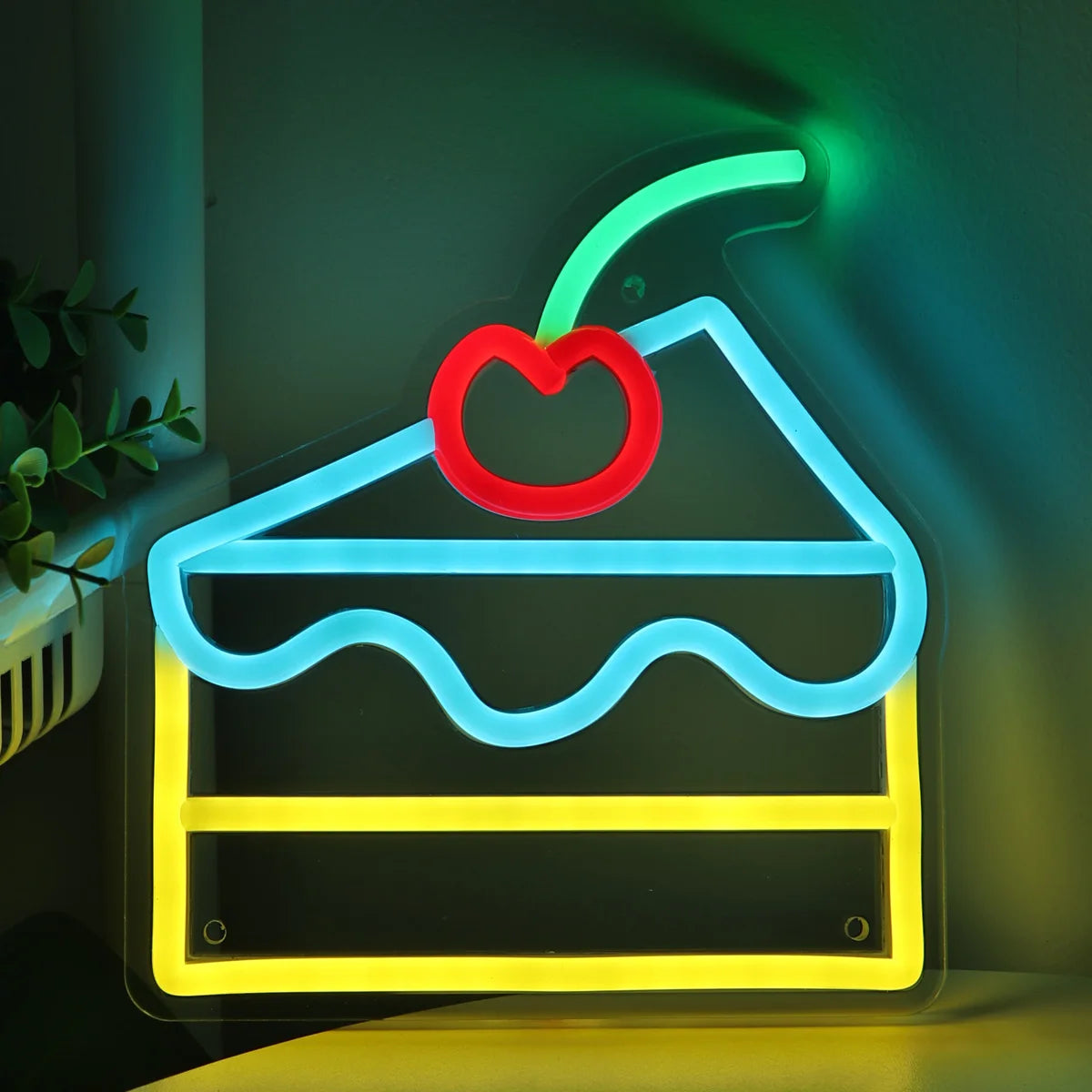 1PC Cherry Cake LED Wall Neon Sign For Birthday Room Party Decoration Gifts 7.2''*7.83''