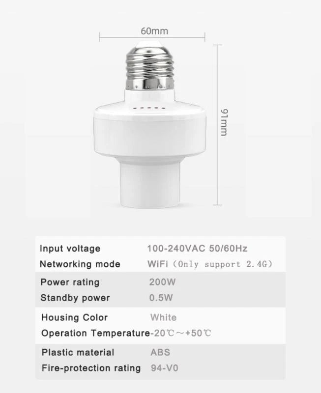 WiFi Smart Light Bulb Adapter Lamp Holder Base AC Smart Life/Tuya Wireless Voice Control With Alexa Google Home E27 E26 65-265V