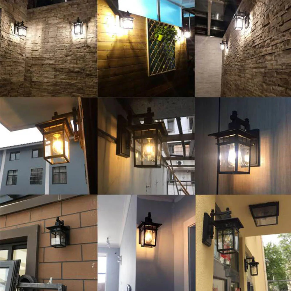 European Style Retro Outdoor Wall Light Sconce Lamp Waterproof Garden Decoration Outdoor Vintage Porch Lamp Black