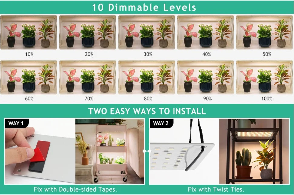 iGrowsla Grow Light Board, Full Spectrum Lamp Panel for Indoor Plants,135 LEDs with Auto On/Off Timer 4/8/12H,10 Dimmable Levels