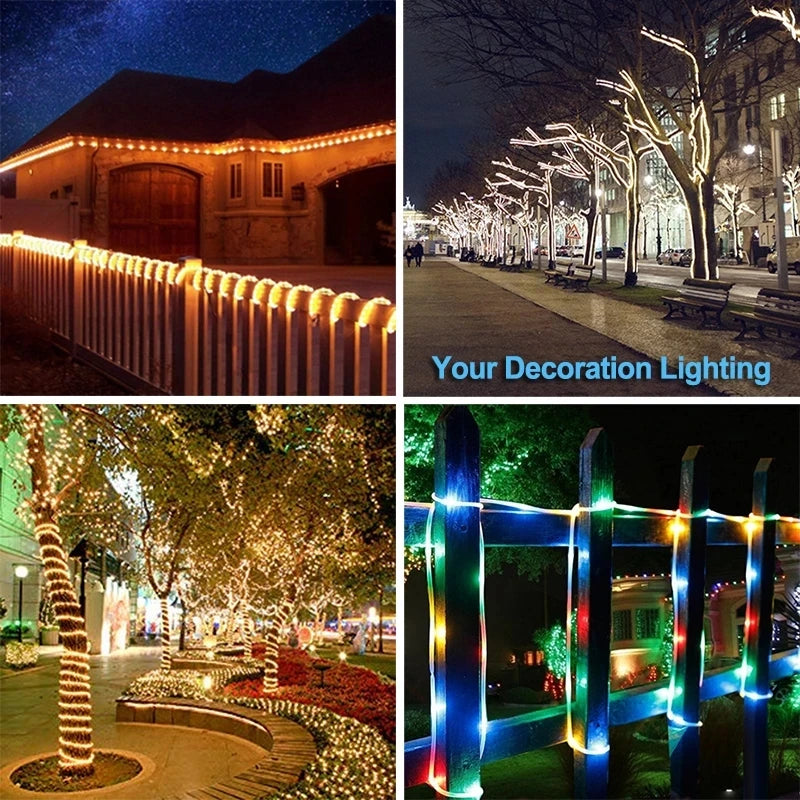32m Solar Powered Rope Strip Lights Waterproof Tube Rope Garland Fairy Light Strings for Outdoor Indoor Garden Christmas Decor