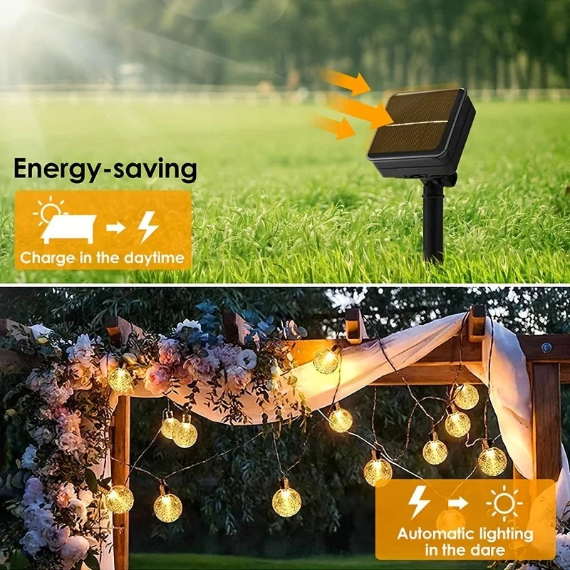 100 LED Solar String Lights Warm White Waterproof Outdoor Crystal Globe Lights for Garden Christmas Festival Decor-Multicolor