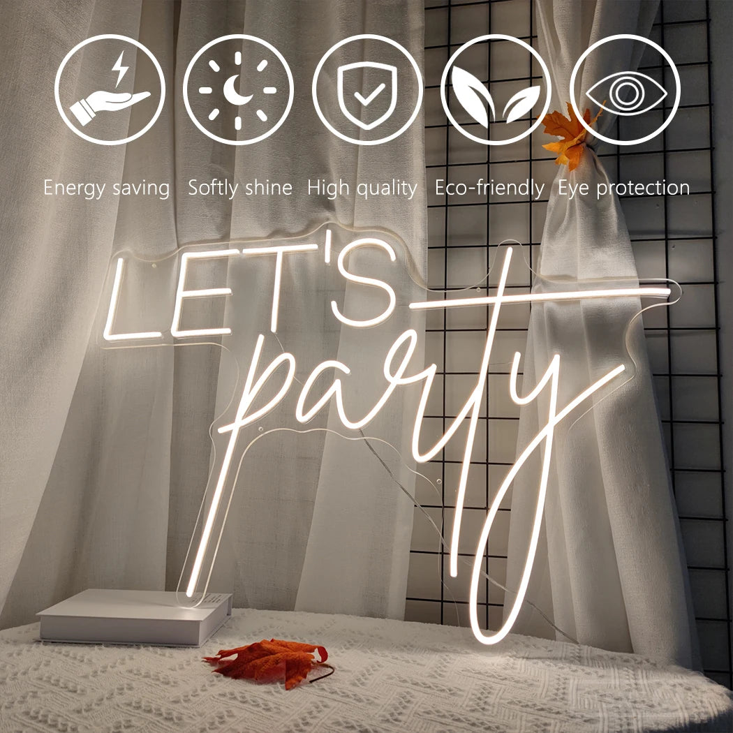 LED Neon Sign Let's Party Wedding Birthday Wall Neon Light Aesthetic Room Club Decoration for Gaming Room Holiday Gifts Neon Sig