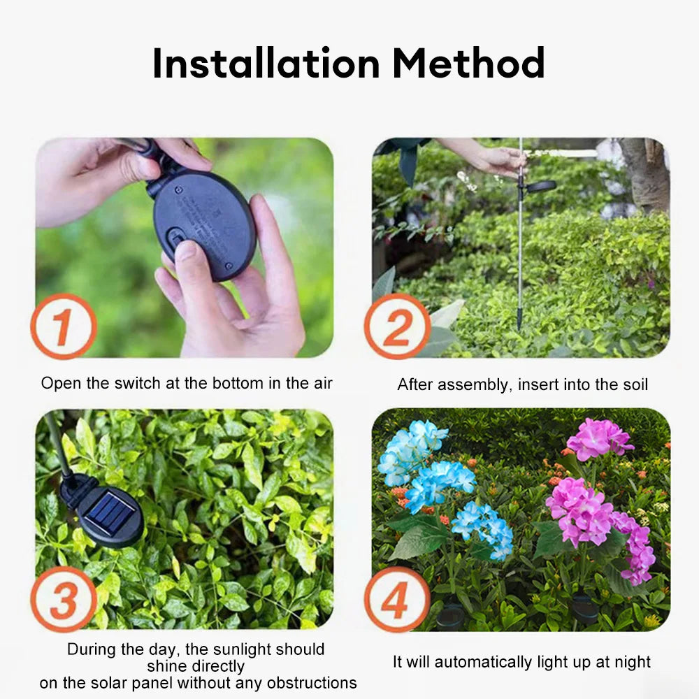 Solar Hydrangea Rose Flower Light Outdoor Garden Landscape Lamps for Lawn Yard Vegetable Patch Patio Country House Decoration