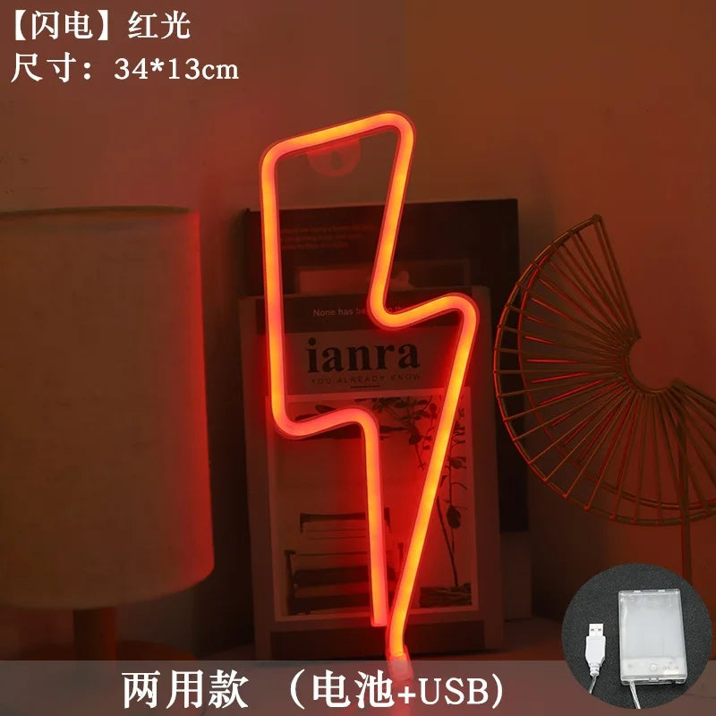 Colorful Lightning Neon Lamps Battery/USB Operation Night Lights Neon Light up Bar Bedroom Party Christmas Wedding Decoration
