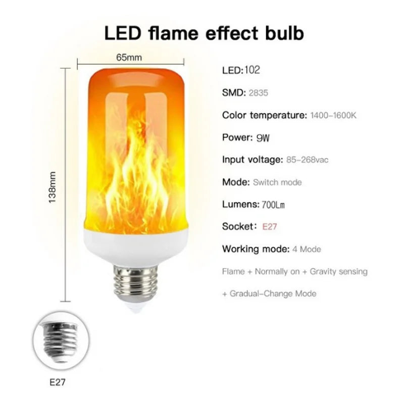 The latest E27 LED flame bulb Fire E14 Corn bulb Flicker LED light Dynamic flame effect 3W 5W 9W 85V-265V for home lighting