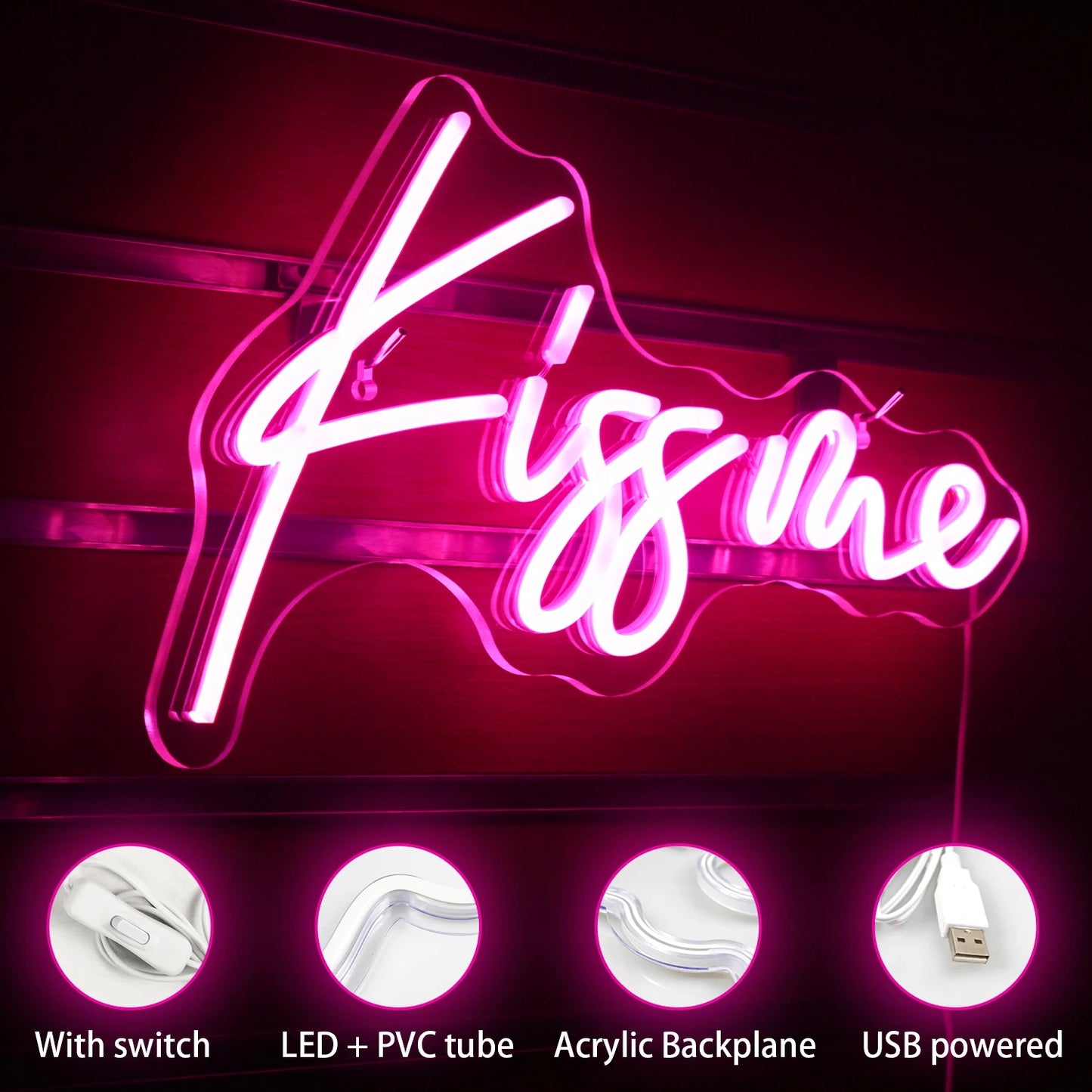 Kiss Me Neon Signs Pink Letter LED Lights Glow Party Signs Light Romantic Wedding Marriage Decorations Art Wall Lamp Ornaments