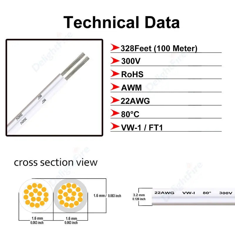 2Pin LED Strip Cable 26 24 22 20 18 AWG 12V Electrical Wire Flexible Flat Cable For 3528 5050 Single Color LED Strips Lamp Bulb