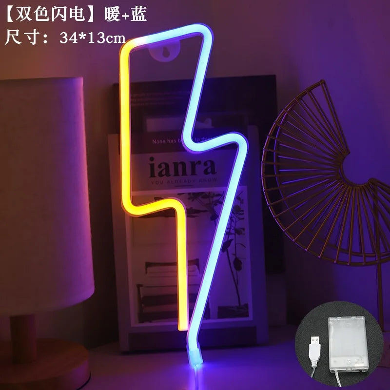 Colorful Lightning Neon Lamps Battery/USB Operation Night Lights Neon Light up Bar Bedroom Party Christmas Wedding Decoration