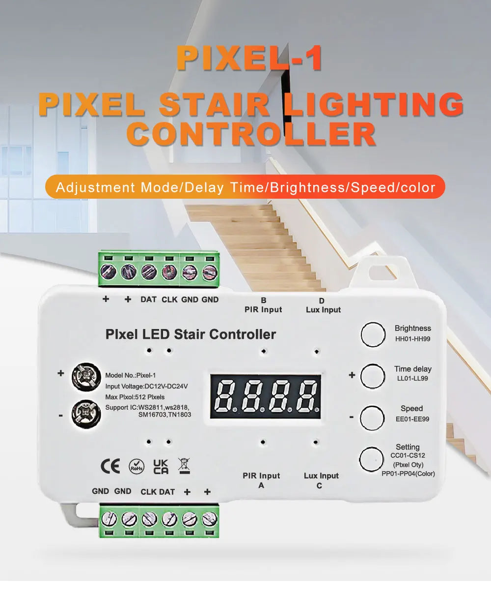 Dream Color Rgb-ic Led Strip Motion Sensor Stair Light Addressable Pixel Controller Chase Running Light Led Tape Step Lighting