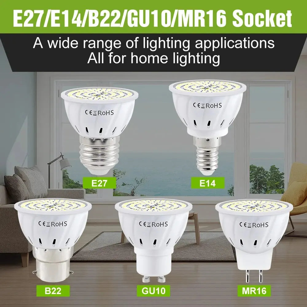 GU10 LED Light Bulb MR16 Spotlight E27 Ceiling Lamp AC220V Living Room GU5.3 Indoor E14 Home Bedroom Soft Lighting B22 Cool/Warm
