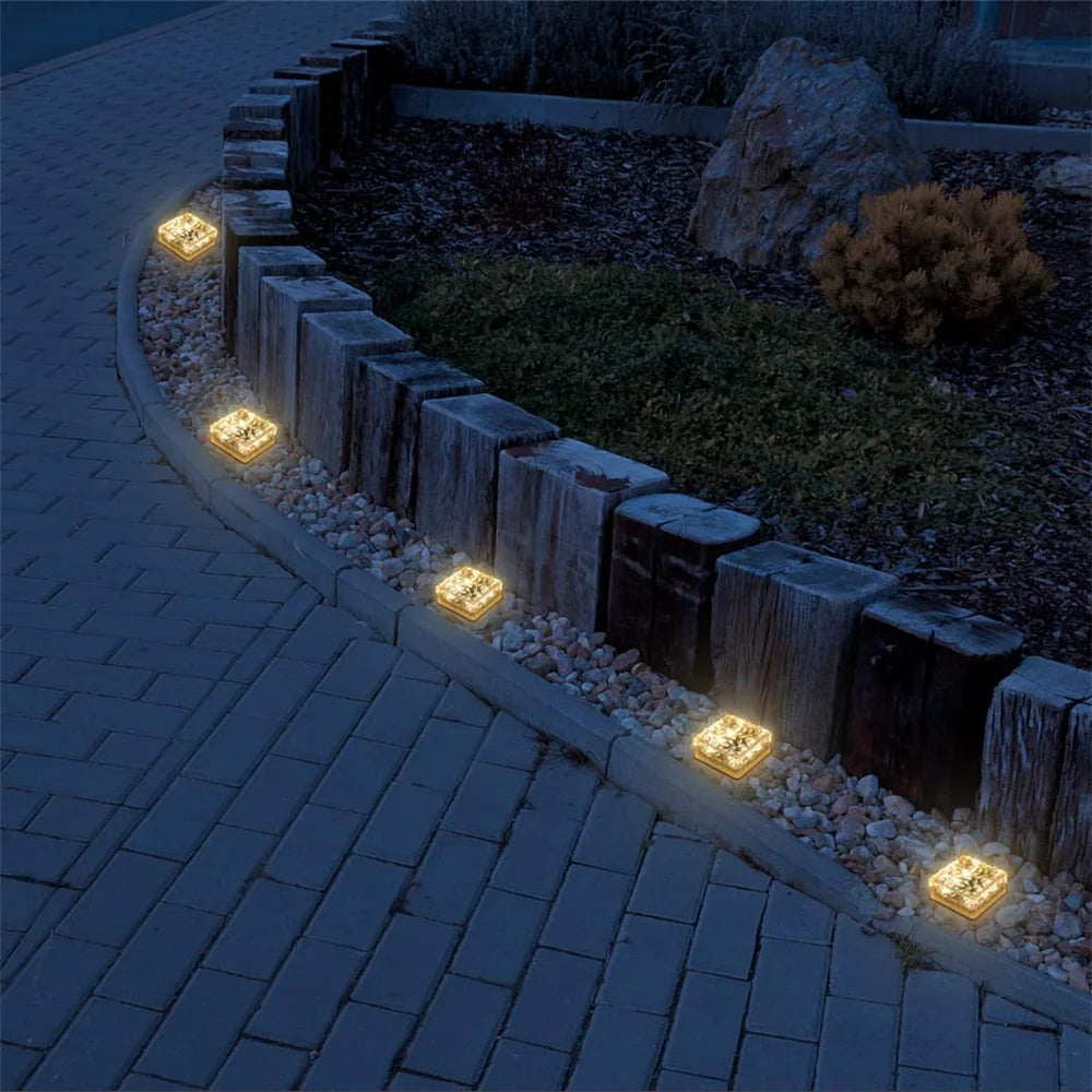 Solar Brick Ice Cube Light Outdoor Waterproof Path Stair Step LED Sunlight Garden Yard Pathway Party Christmas Landscape Lamp