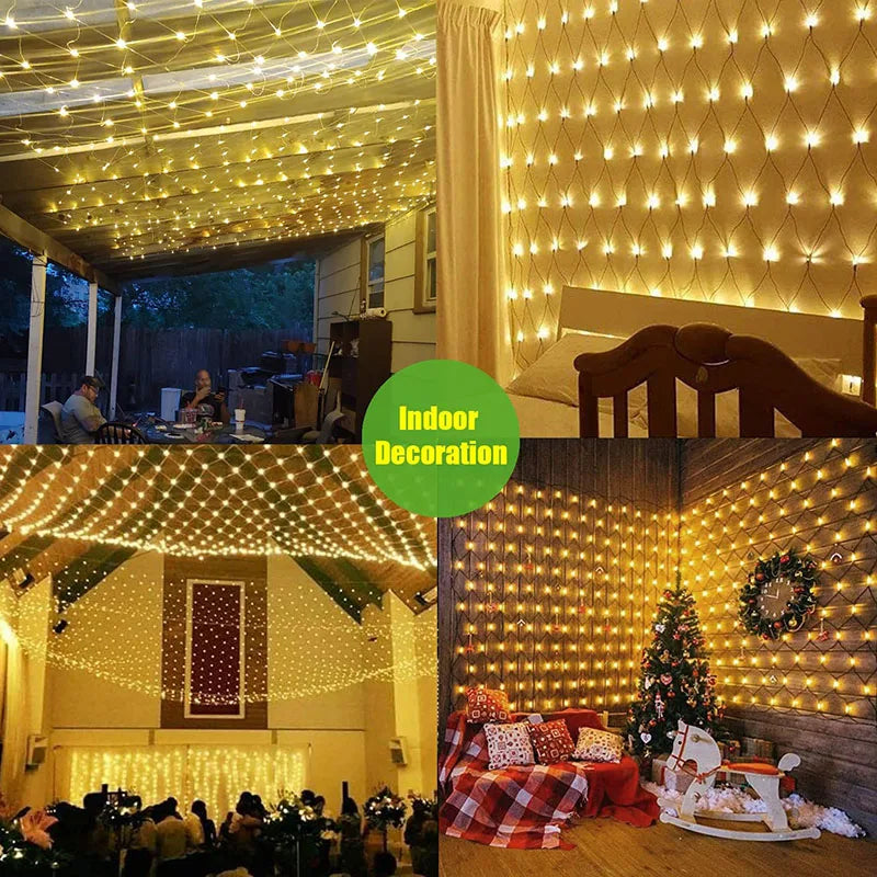 Solar Powered Net Light Mesh Fairy Lights Waterproof Garland With 8 Modes Timer Christmas Decorations For Home 3M X 2M,Holiday