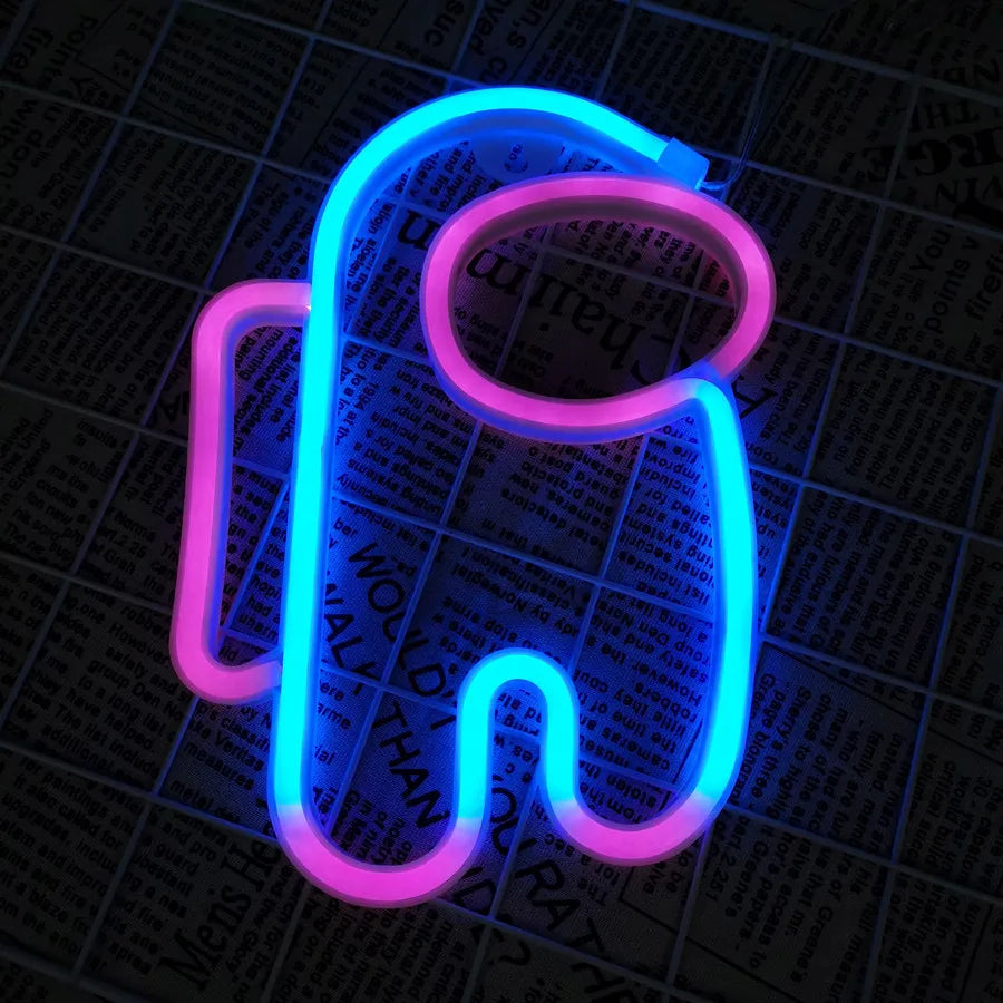 LED Neon Lamp Sign Astronaut Game Lamp Neon Wall Lights Night Light for Room Holiday Party Decor Cool Birthday Christmas Gift
