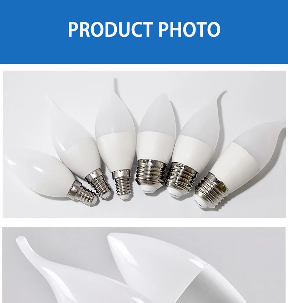 10pcs 2022 NEW Led Light Bulb E14 E27 LED Lamp lndoor Light 3W 6W 9W12W LED Candle Bulb Home Decor Chandelier AC220 Lampada