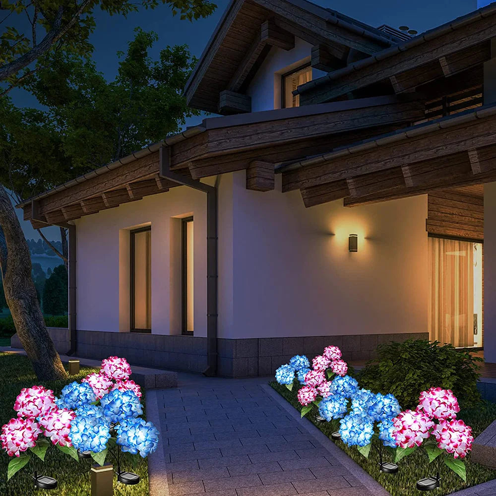 Solar Hydrangea Rose Flower Light Outdoor Garden Landscape Lamps for Lawn Yard Vegetable Patch Patio Country House Decoration