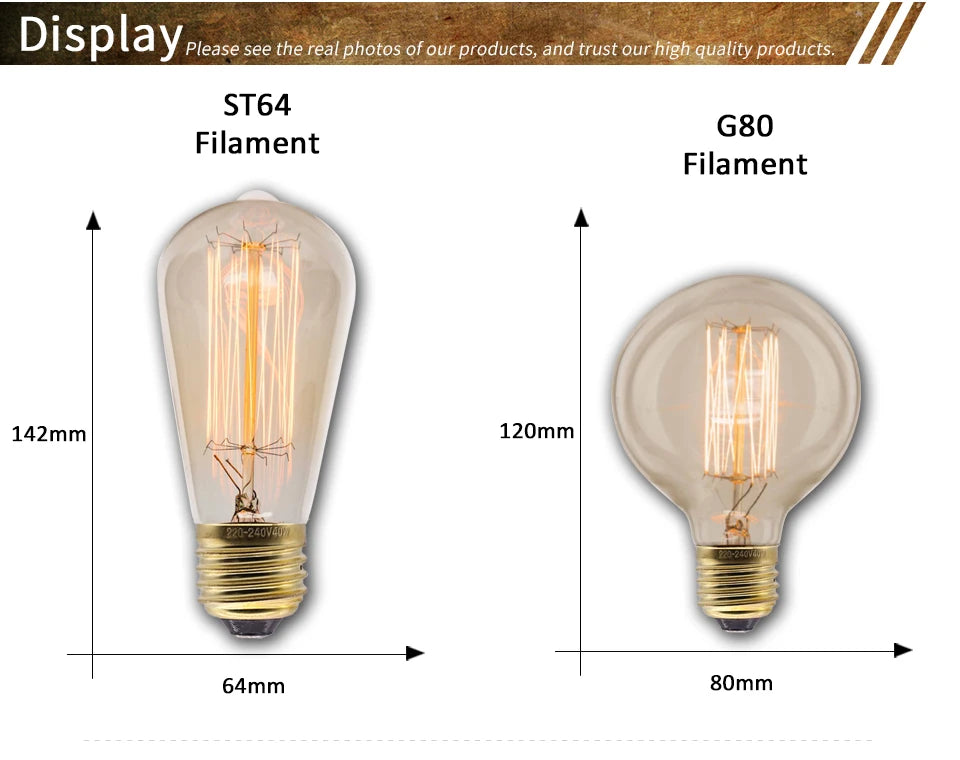 Retro Edison Bulb E27 220V 40W ST64 G80 T45 A19 Ampoule Vintage Edison Light Bulb Incandescent Lamp Filament Bulb Home Decor