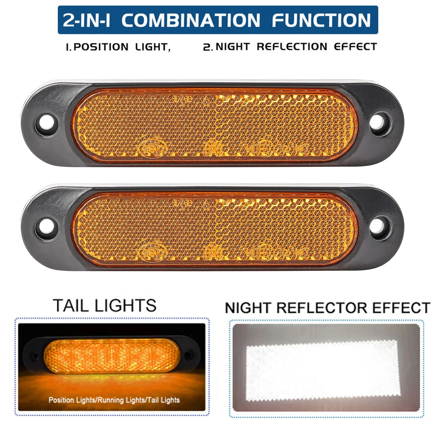 4PCS LED Side Marker Light Oval Position Light Signal Indicator Warning Rear Reflector Panel Tractor Trailer Truck Accessorie