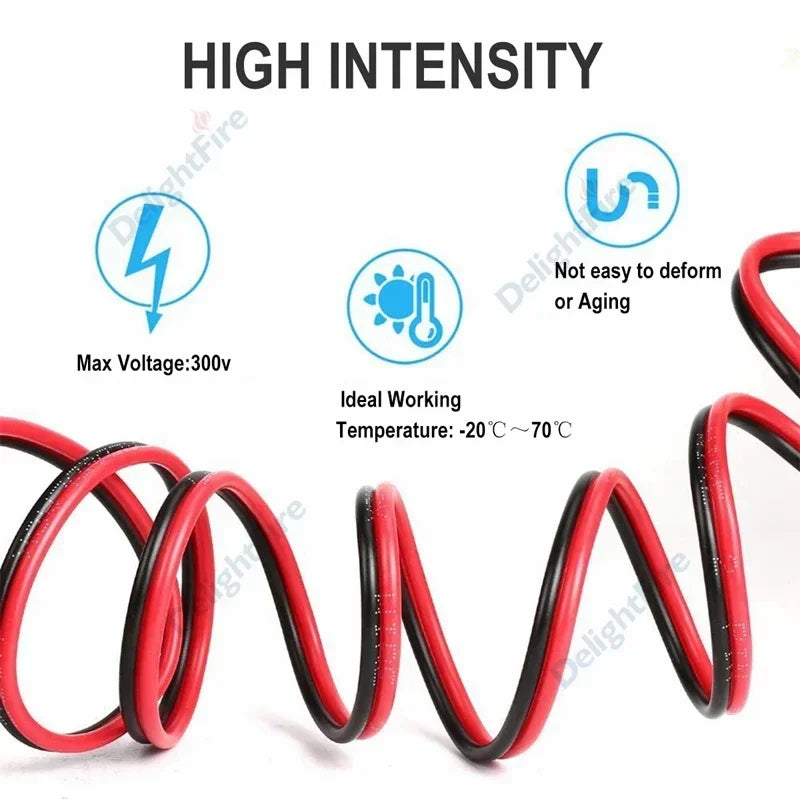 22 AWG 12V Flexible Electrical Cable 2 Pin Red Black Flat Wire For COB LED Strip Lamp Bulb Lighting Automotive Speaker Audio