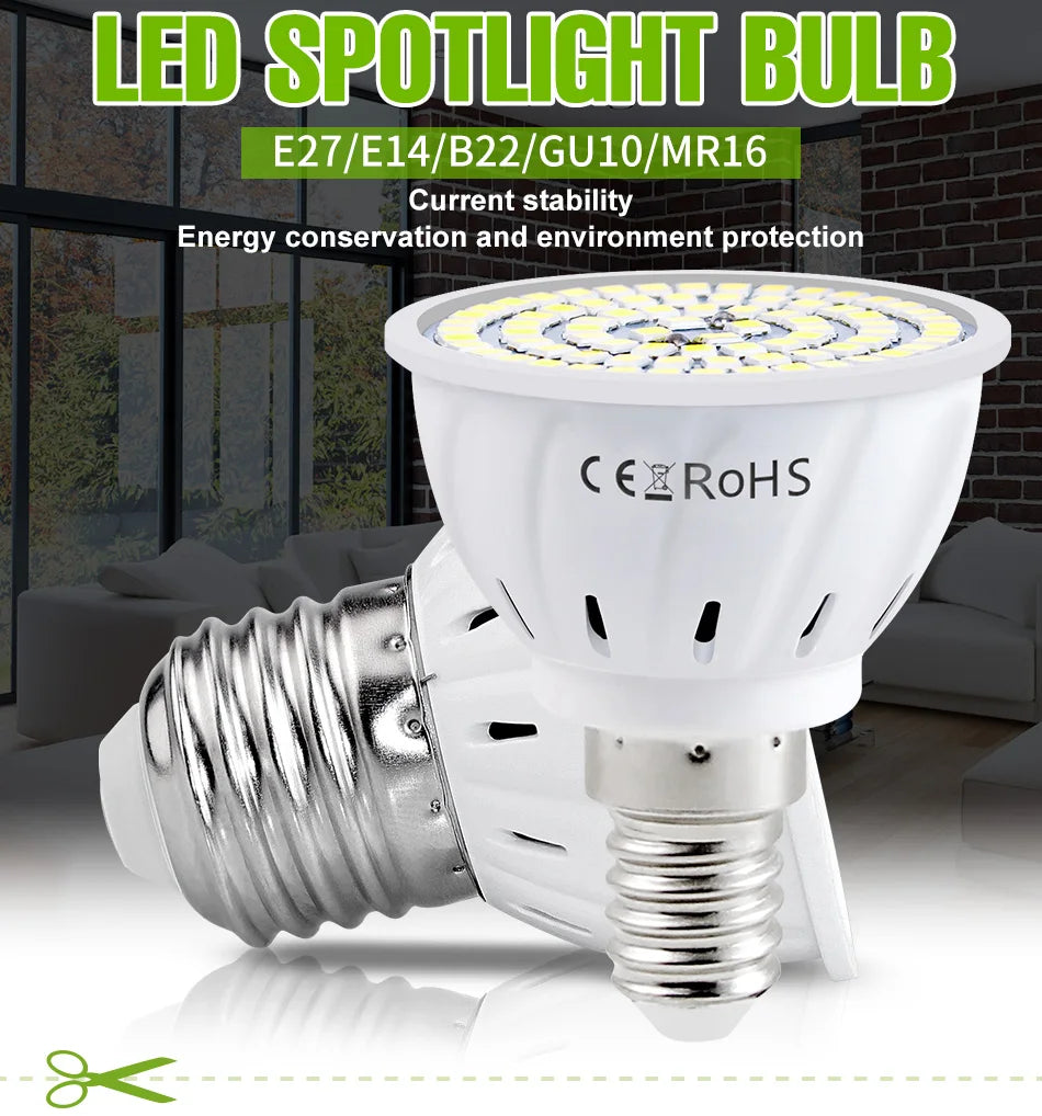 GU10 LED Light Bulb MR16 Spotlight E27 Ceiling Lamp AC220V Living Room GU5.3 Indoor E14 Home Bedroom Soft Lighting B22 Cool/Warm