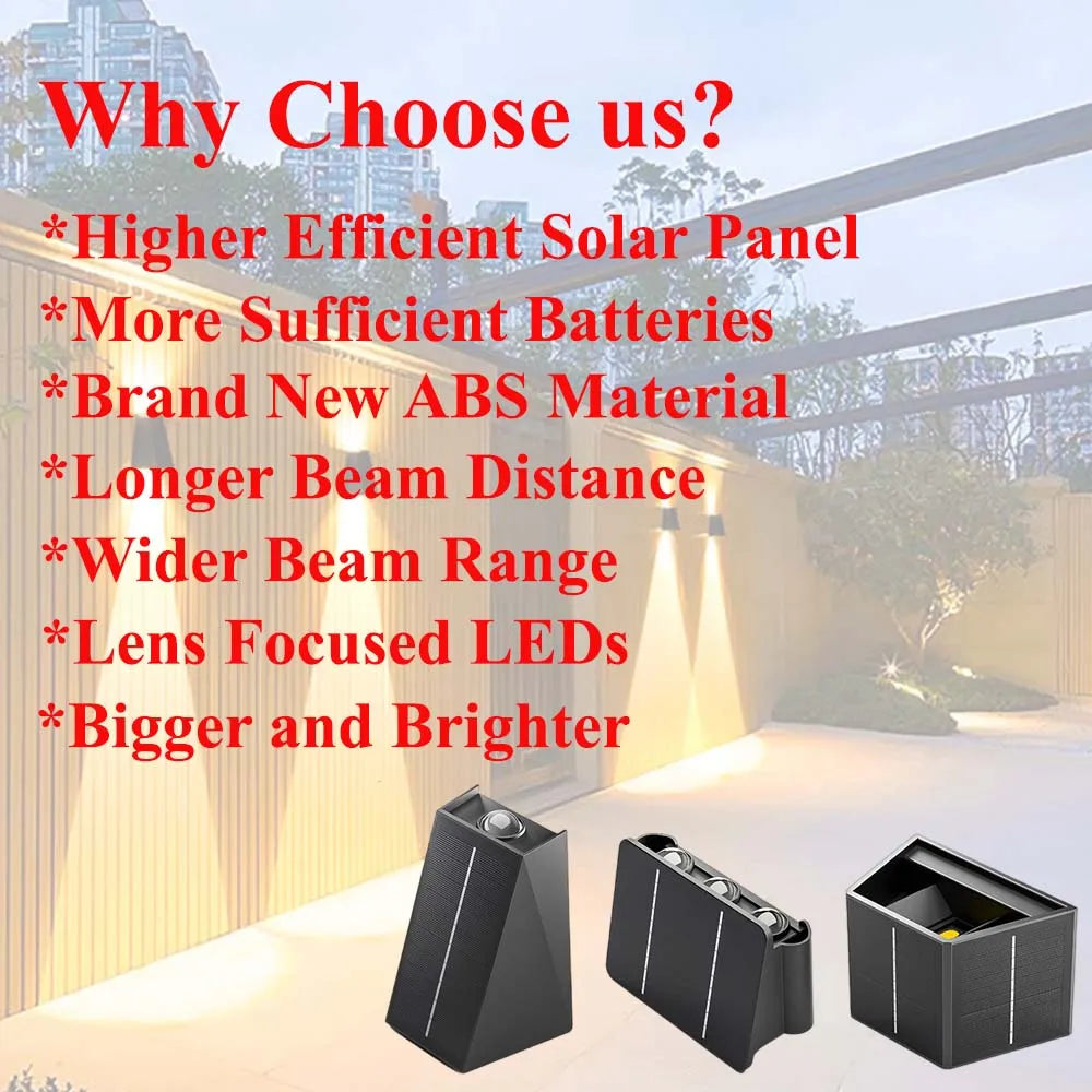 External Solar Lights Outdoor Wall Washer Sconce Facade Lamp Porch LED Light Decor Garden Solar Lighting Decoration Luminaire