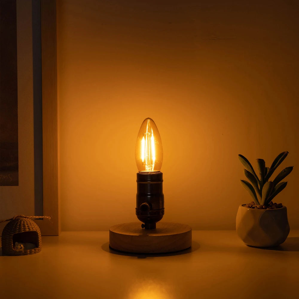Amber Candle C35 E27 Led Bulb 220V 2W Dimmable 2000K Warm White Replaceable Chandelier Indoor Retro Filament Lamp Vintage Decor