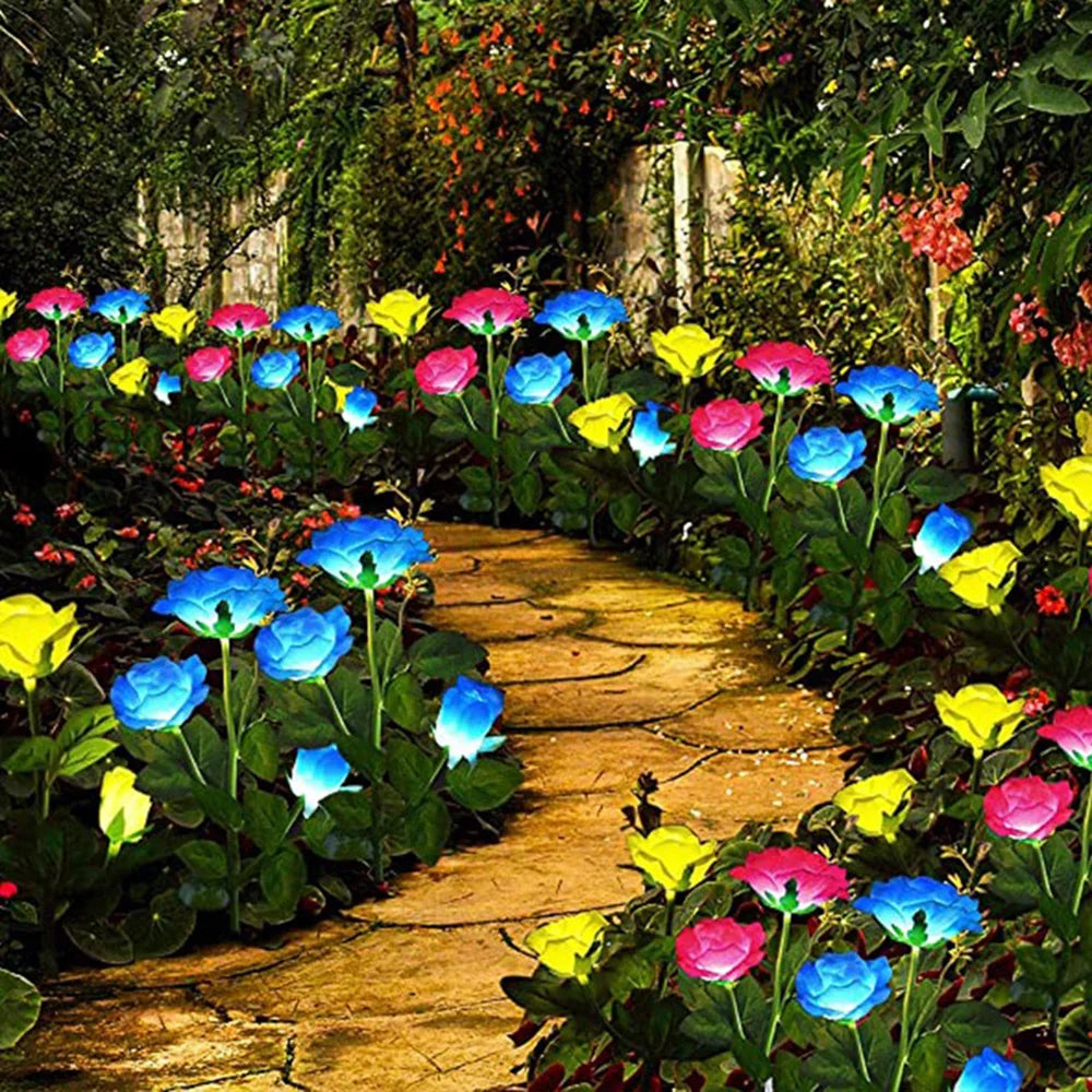 7 Heads Solar Lights Outdoor Decorative Solar Garden Lights Rose Flower Lawn Lamp for Yard Patio Garden Decor Flowers
