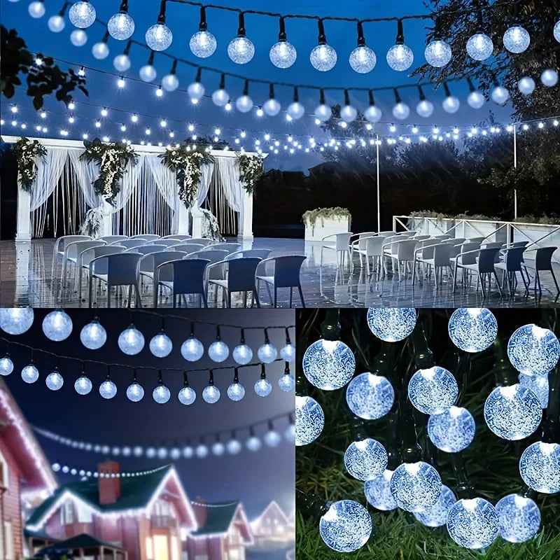 100 LED Solar String Lights Warm White Waterproof Outdoor Crystal Globe Lights for Garden Christmas Festival Decor-Multicolor