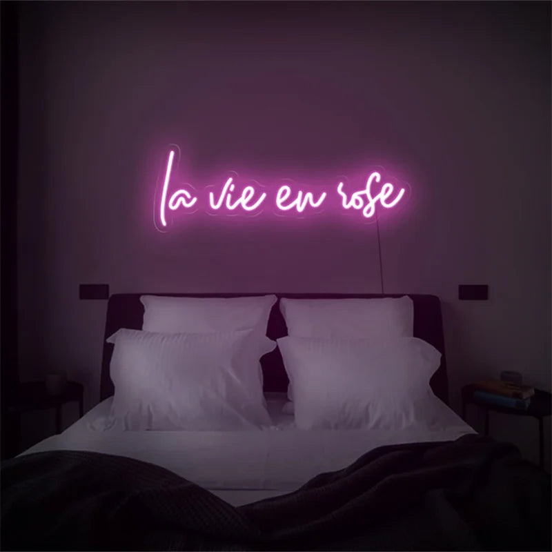 La Vie En Rose Neon Sign LED Light Wall Hanging Acrylic Room Decor Neon Sign Light for Bedroom Aesthetic Decoration Girls Gifts