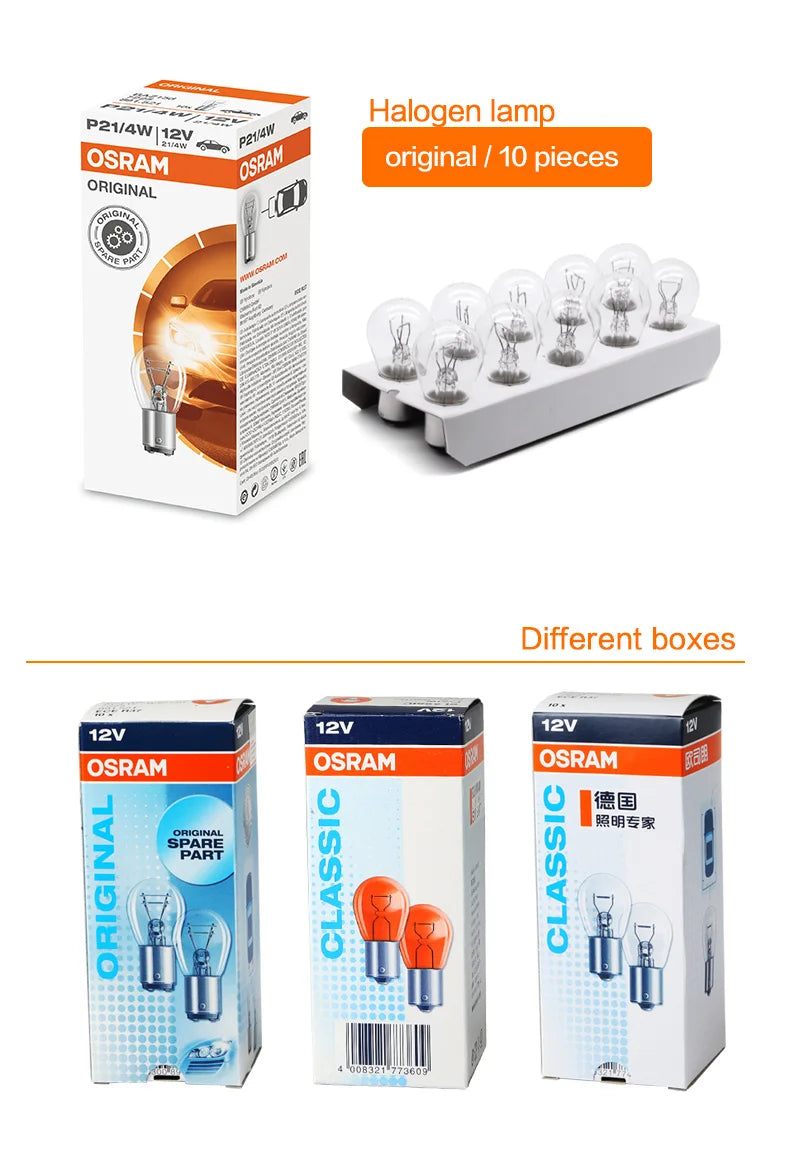 Car Signal Lamp OSRAM 12V P21/5W 7528Y 12499 P21W 7506Y PY21W 7507 R10W 5009 Brake light Stop turn tail halogen bulbs motorcycle