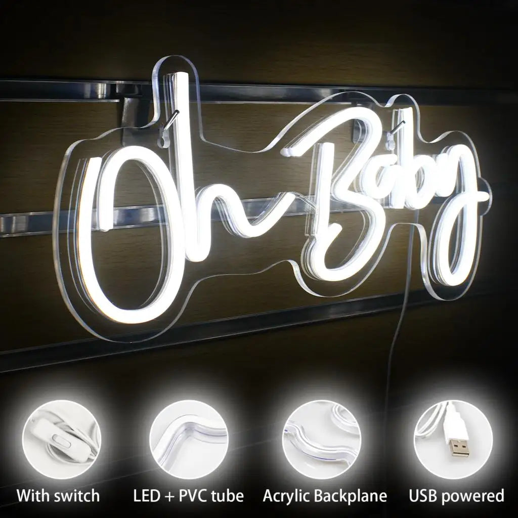 Oh Baby Neon Sign for Wall Decor Warm White Baby Nursery Room Decor Neon Light Birthday Party Baby Shower Room LED USB Neon