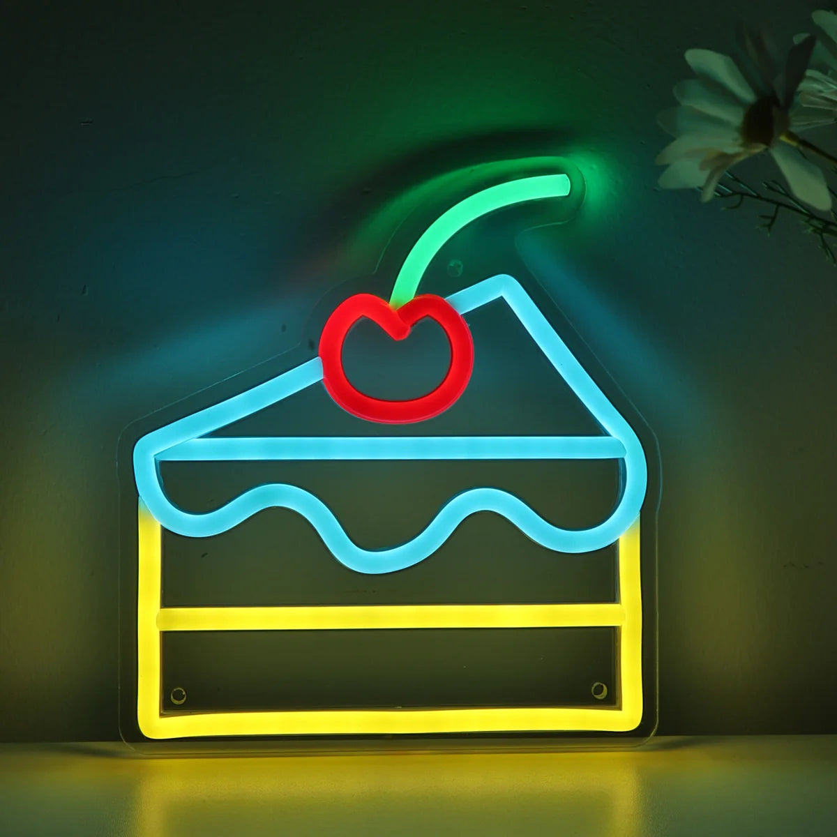 1PC Cherry Cake LED Wall Neon Sign For Birthday Room Party Decoration Gifts 7.2''*7.83''