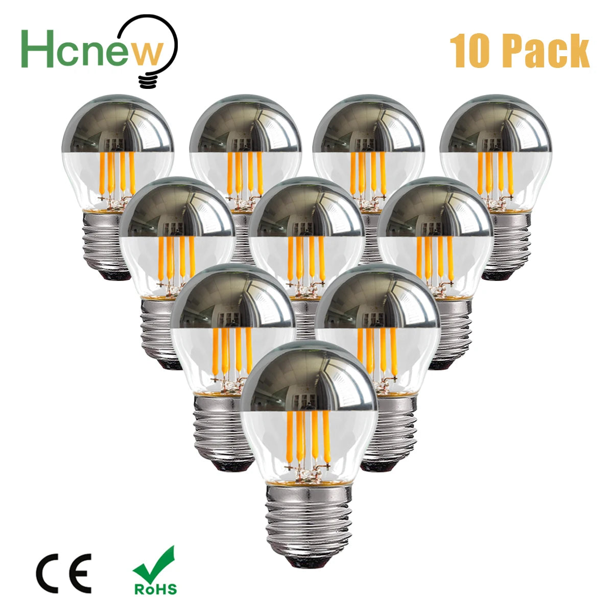 Vintage E14 Led Bulb Silver Mirror G45 4W Filament Light Bulb E27 Dimmable Replaceable Warm White Indoor Lights Decoration Home