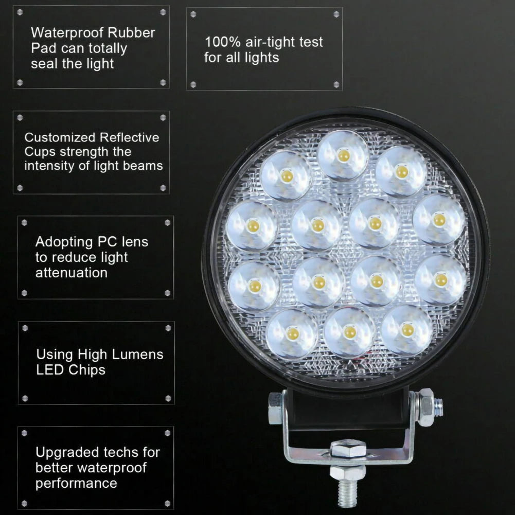 2PC Round 140W LED Work Light Spot Lamp Offroad Truck Tractor Boat SUV UTE 12/24V 9000LM 6000K Driving Lamp Car Accessories