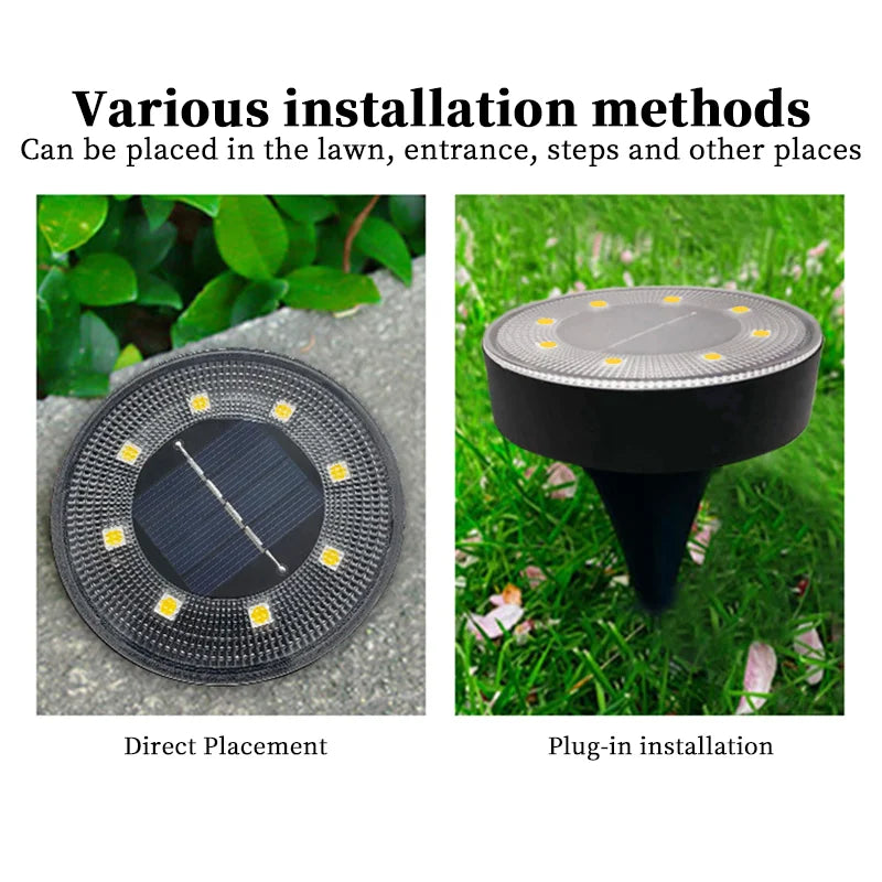 Outdoor LED Solar Power Disk Light New Solar Power Ground Light Waterproof Deck Light Spotlight Buried Lamp Garden Decoration