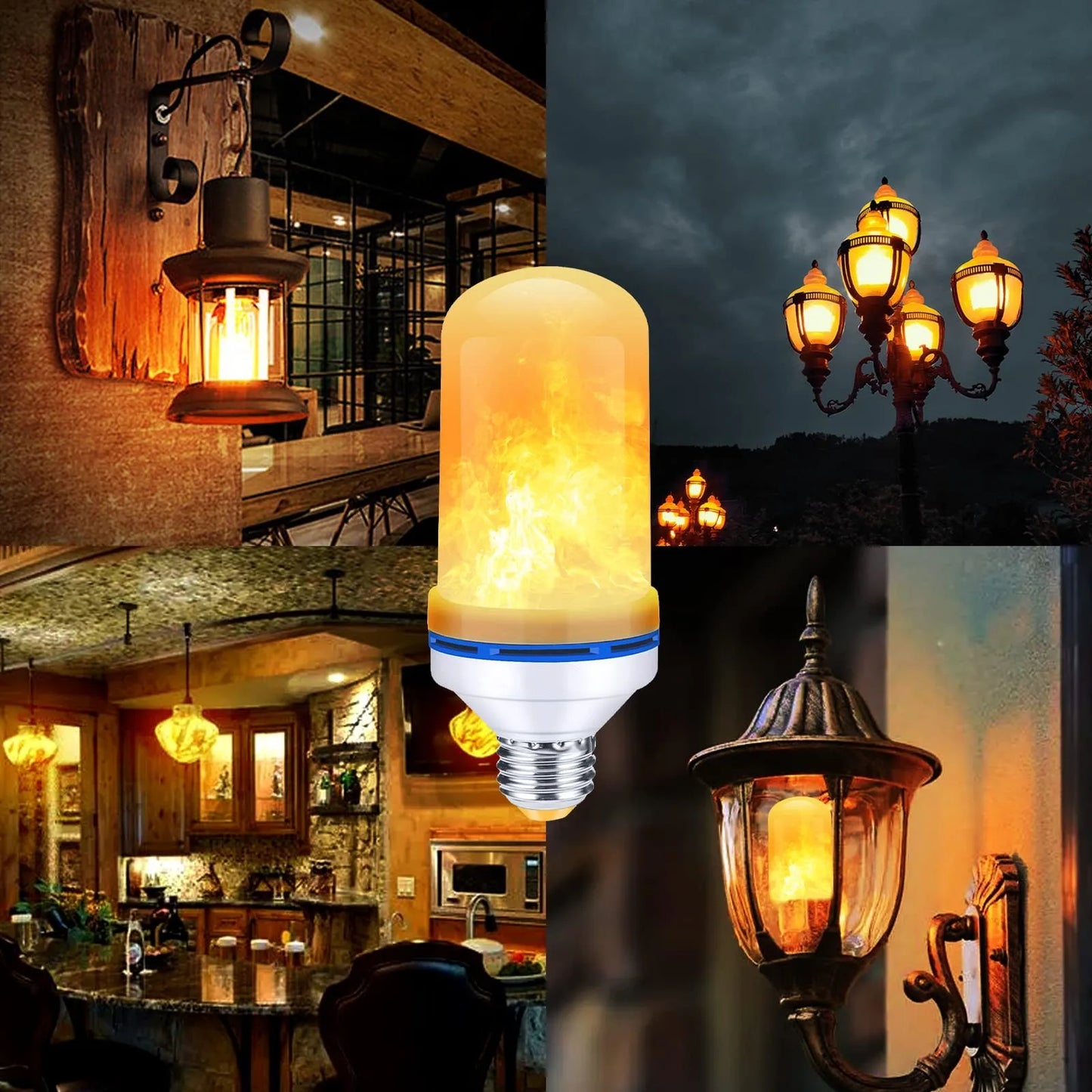 LED E27 Flame Bulb Fire lamp Corn Bulb Flickering Blue Circle LED Light Dynamic Flame Effect 12W 110V-220v for Home Lighting