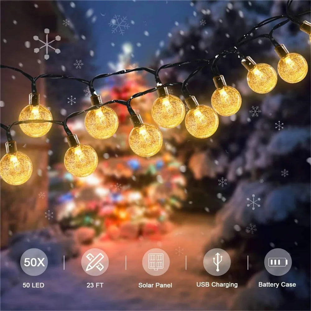 100 LED Solar Light Outdoor IP65 Waterproof String Fairy Crystal Ball Lamps Solar Garden Garlands Christmas Decoration 12M