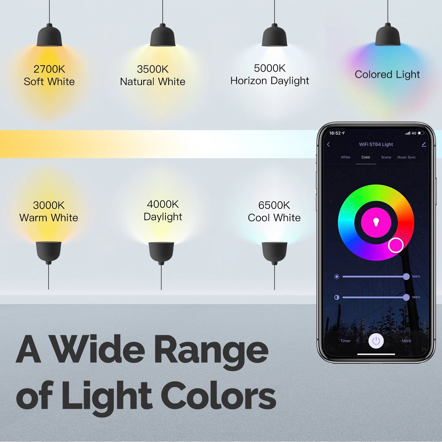 MOES Tuya WiFi Smart ST64 Edison LED Light Bulbs 16 Million RGB Color Changing 2700K-6500K Dimmable Work with Alexa/Google Home