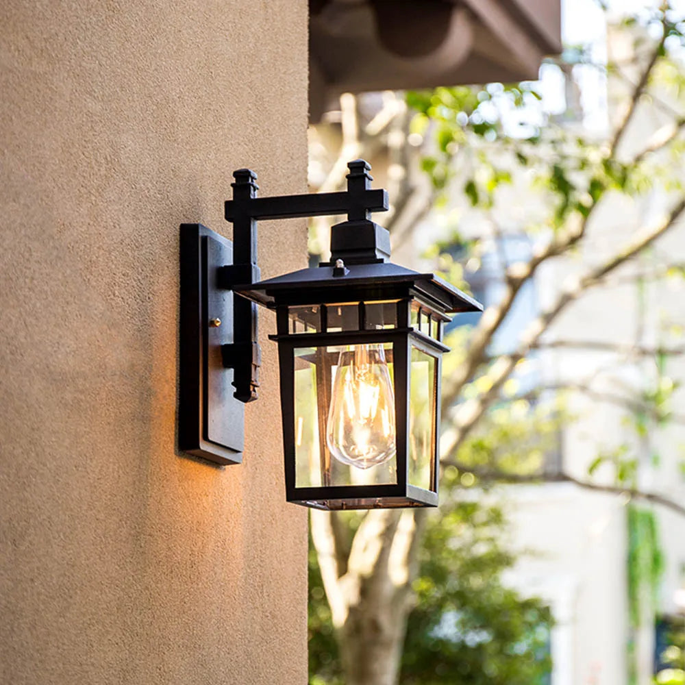 European Style Retro Outdoor Wall Light Sconce Lamp Waterproof Garden Decoration Outdoor Vintage Porch Lamp Black