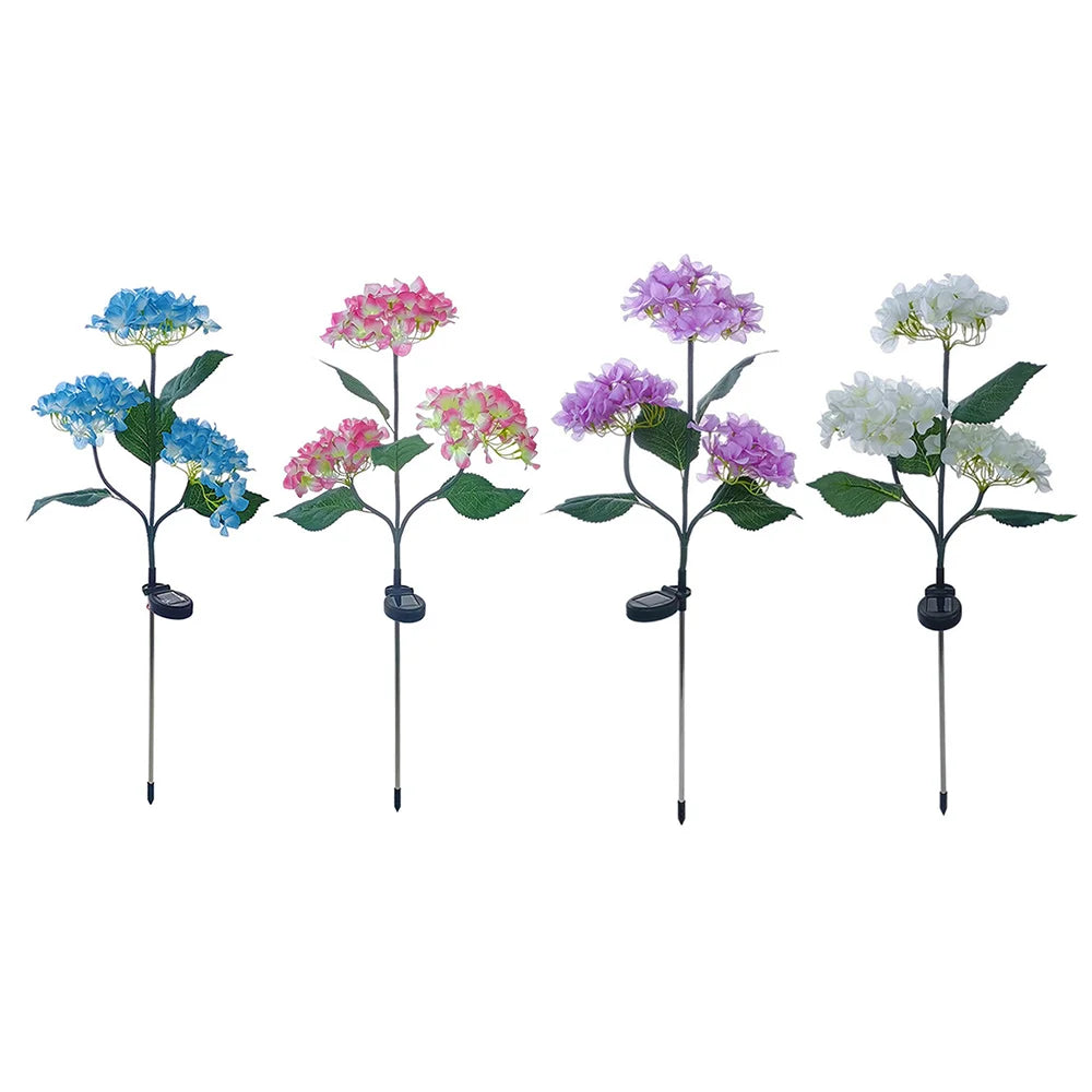 Solar Hydrangea Rose Flower Light Outdoor Garden Landscape Lamps for Lawn Yard Vegetable Patch Patio Country House Decoration