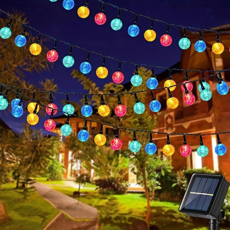 100 LED Solar String Lights Warm White Waterproof Outdoor Crystal Globe Lights for Garden Christmas Festival Decor-Multicolor