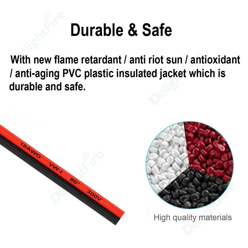 22 AWG 12V Flexible Electrical Cable 2 Pin Red Black Flat Wire For COB LED Strip Lamp Bulb Lighting Automotive Speaker Audio