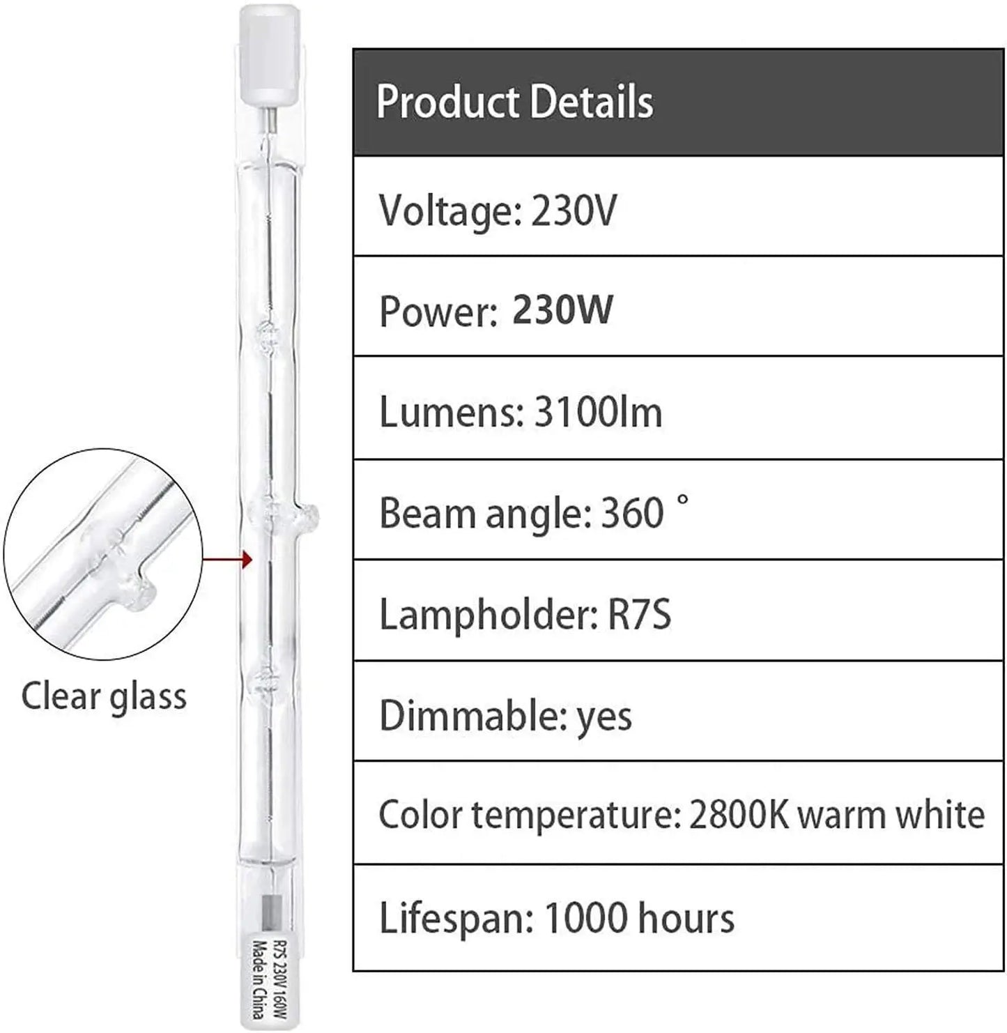 10 Pcs 300W 400W 1000W High Power Halogen Lamp R7S Glass Tube Tungsten filament lamp Light Bulb AC110V 220V Floor Flood Lamps