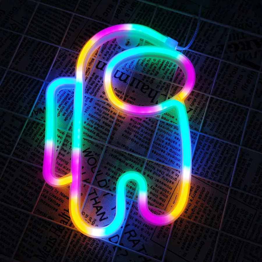 LED Neon Lamp Sign Astronaut Game Lamp Neon Wall Lights Night Light for Room Holiday Party Decor Cool Birthday Christmas Gift