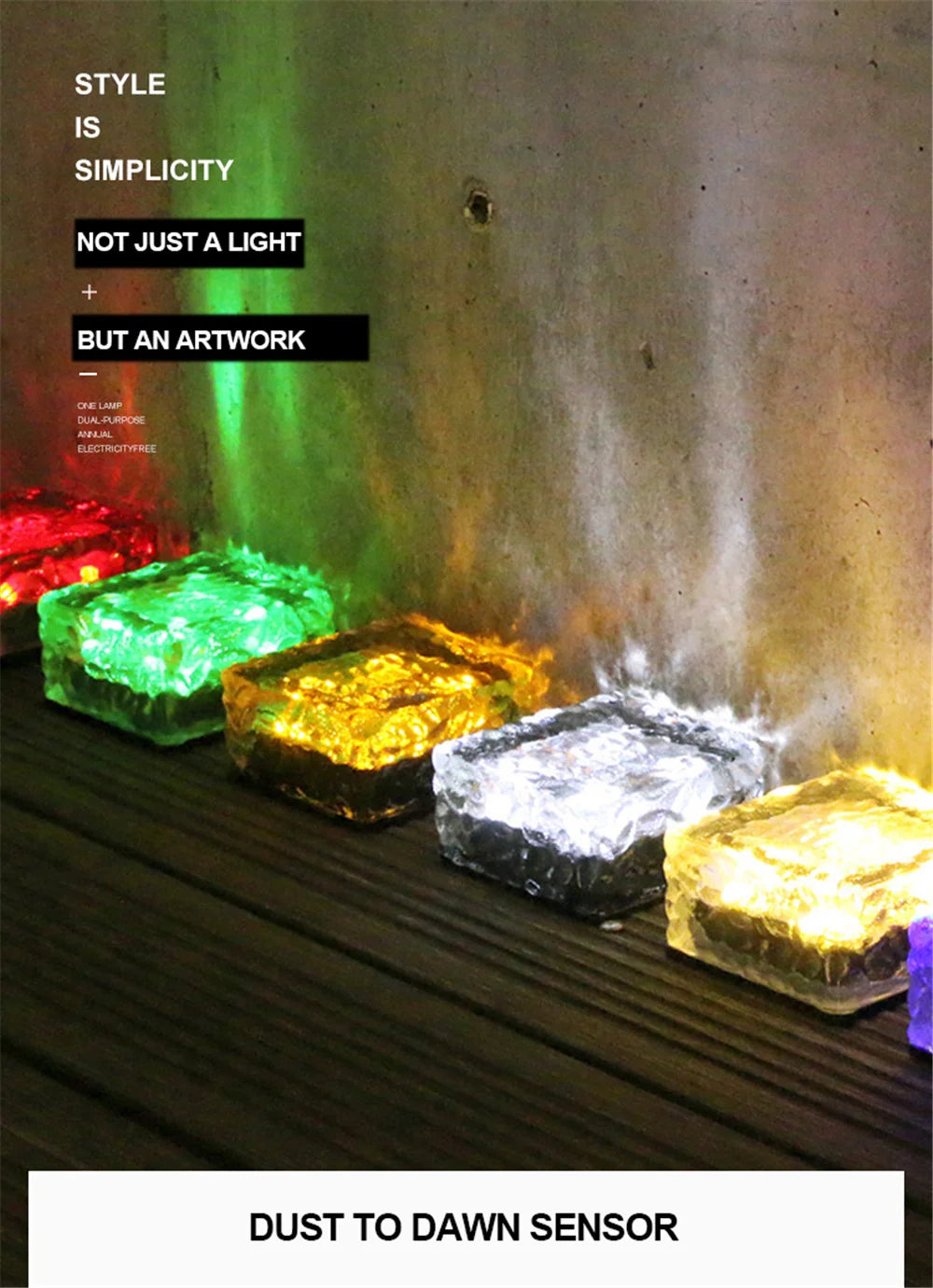 Solar Brick Ice Cube Light Outdoor Waterproof Path Stair Step LED Sunlight Garden Yard Pathway Party Christmas Landscape Lamp